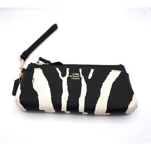 Coach Zebra Striped Wallet Clutch with Pouch, Black & Off White, Sz: OS, 38-16